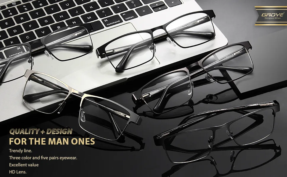 Gaoye 5-Pack Blue Light Reading Glasses Men Women- Rectangle Metal Frame Readers-Blocking Computer Gaming UV400 Clear Lens A1 Gun*2+black*2+silver*1 1.0 Diopters - main