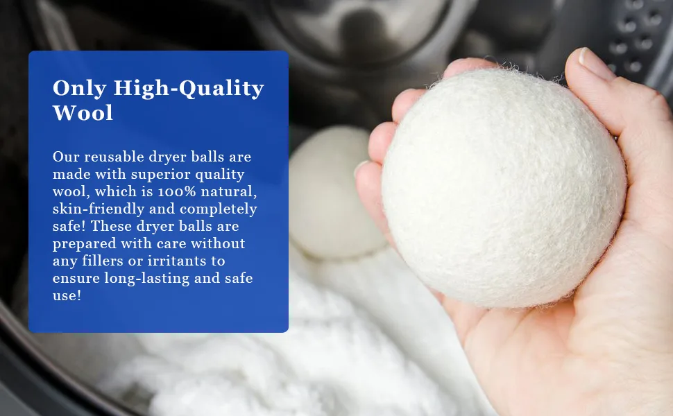 Wool Dryer Balls Natural Fabric Softener Reusable Reduces Static and Wrinkles Saves Drying Time Alternative to Dryer Sheets Extra-Large (Pack of 6) - reusable dryer laundry balls