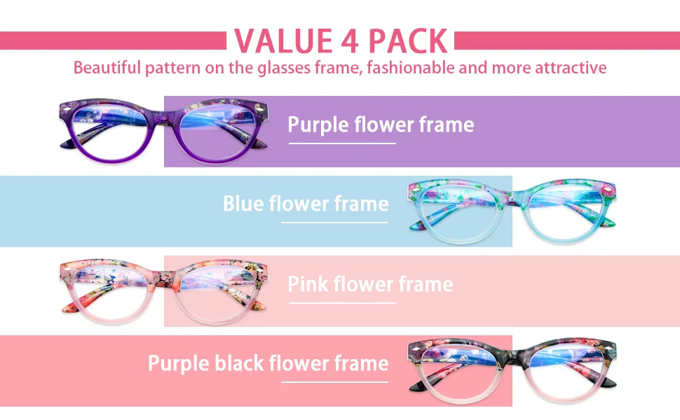 4 Pack Cat Eye Reading Glasses Blue Light Blocking for Women Stylish Pattern Spring Hinges Computer Readers 4 Mix 2.75 x - cat eye reading glasses