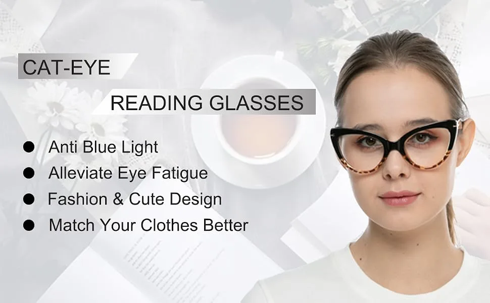 Oversized Cat Eye Reading Glasses for Women Fashion Cute Blue Light Blocking Computer Readers(2 Mixed Color 1.75) 2 Packs 1.75 x - product information 2