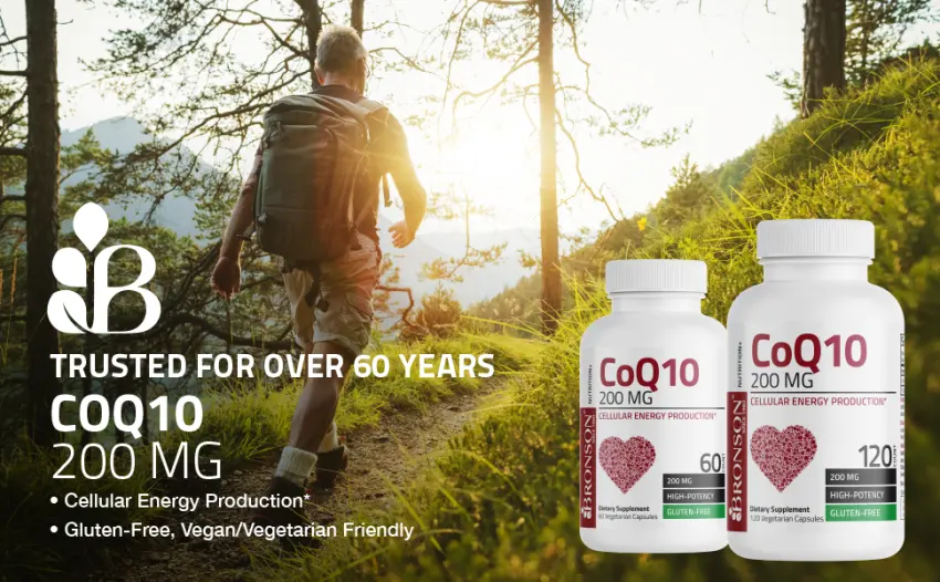 Bronson CoQ10 200 MG High Potency Cellular Energy Production 60 Vegetarian Capsules 60 Count (Pack of 1) - Bronson