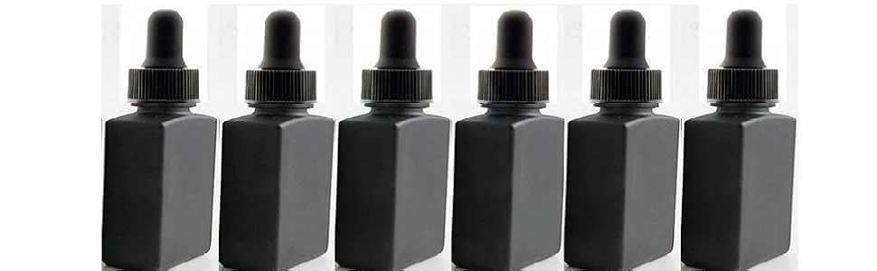 1 oz Black Square Glass Bottle UV Resistant with Temper Evident Eye Dropper (6 Pack) UV Safe Bottles for Essential Oils and Aromatherapy 1 oz SQ - 1 oz Black Square Bottles