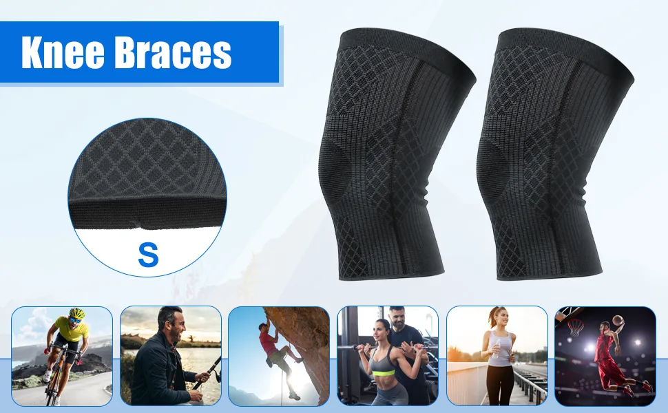 VOCOSTE 2pcs Knee Sleeves Knee Brace Knee Support Compression Brace for Women Men Nylon Black Size S Small Black - Knee Sleeves