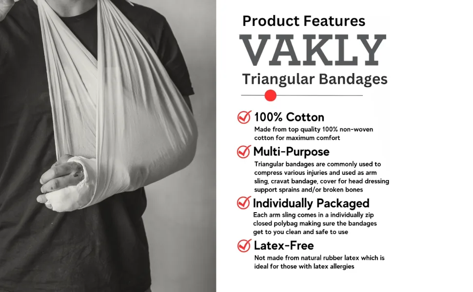 Triangular Bandages Pack of 12 First Aid Triangle Splint Bandage with Safety Pins 40"x40"x56" 100% Non-Woven Cotton (12) - Ready First Aid Triangular Bandage40" x 40" x 56" Compression Bandage Wrap, Wound Care Product