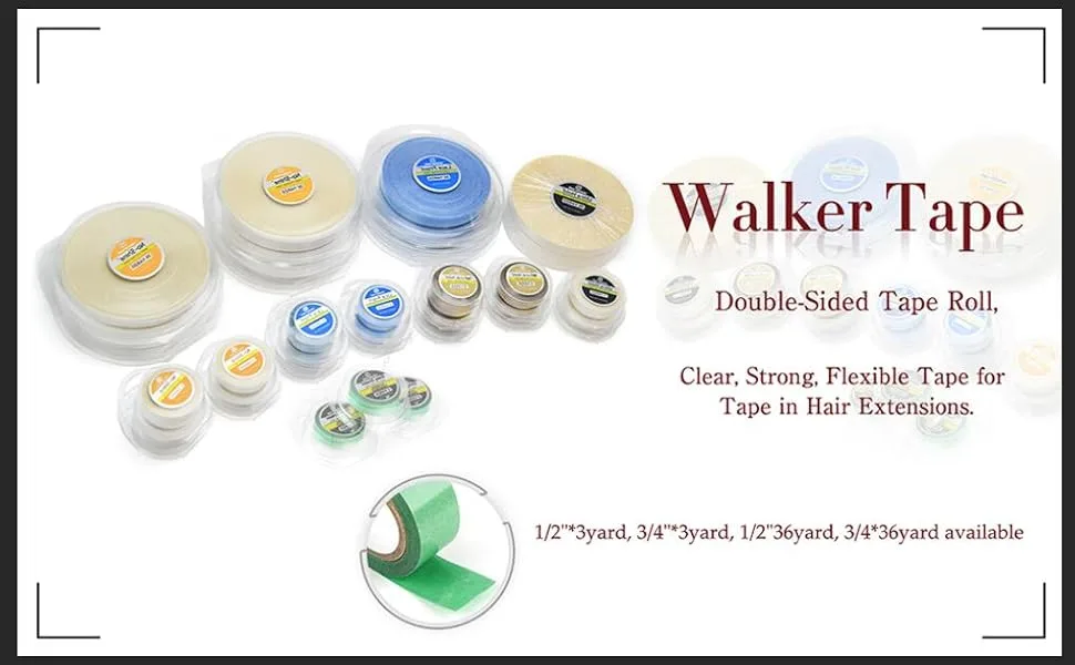 Walker Tape Lace Front Support Tape 1/2" X 3Yards Roll Strong Adhesive Double Side Blue Tape for Skin Weft Hair Toupees - product information 2