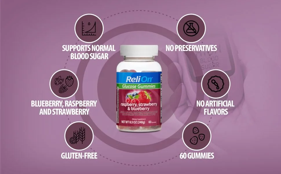 ReliOn Glucose Gummies Dietary Supplement 60 Ct Bundle with Exclusive Look After Your Diabetes - Better Idea Guide (2 Items) 60 Count (Pack of 1) - Ads 4