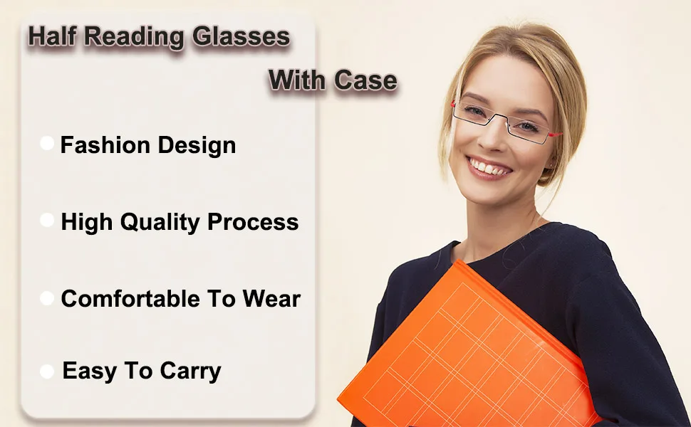 2 Pack Half Frame Reading Glasses for Men and Women Lightweight Computer Readers with Portable Case 1.25 2 Pairs(black red) 1.25 x - TGR1