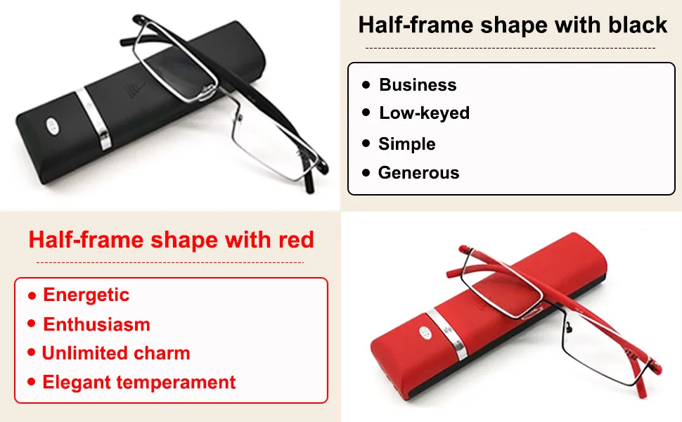 2 Pack Half Frame Reading Glasses for Men and Women Lightweight Computer Readers with Portable Case 1.25 2 Pairs(black red) 1.25 x - TGR2??