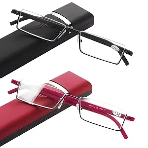 2 Pack Half Frame Reading Glasses for Men and Women Lightweight Computer Readers with Portable Case 1.25 2 Pairs(black red) 1.25 x - TGR3