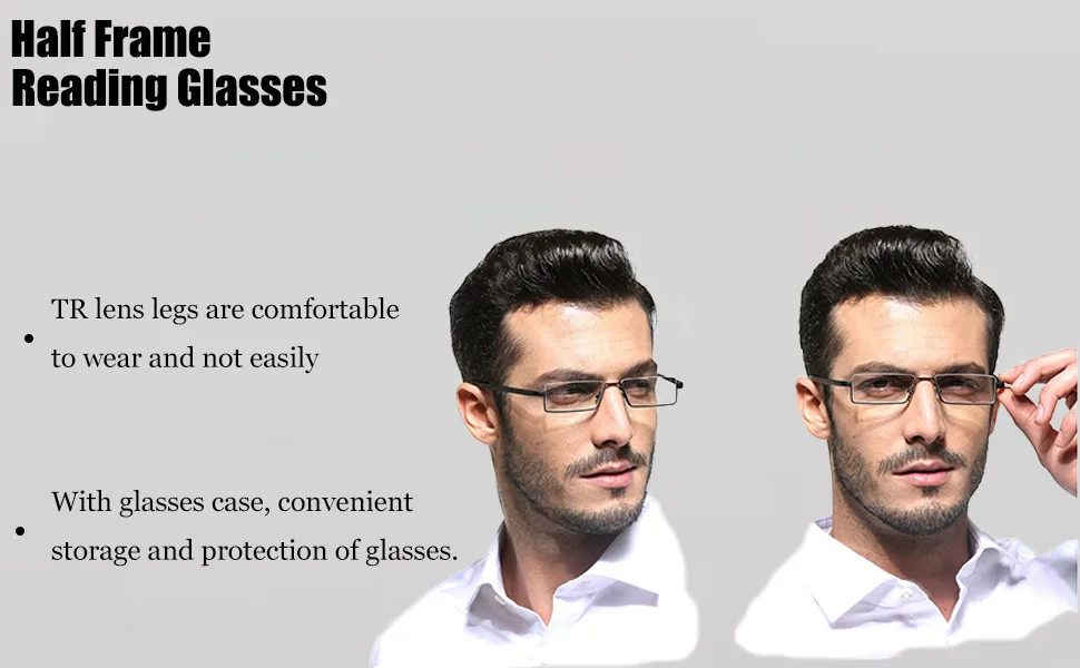 Half Frame Reading Glasses with Portable Case Thin Lightweight Reader Glasses for Women and Men(2Pairs 1.5) (black blue) 1.5 x - Model