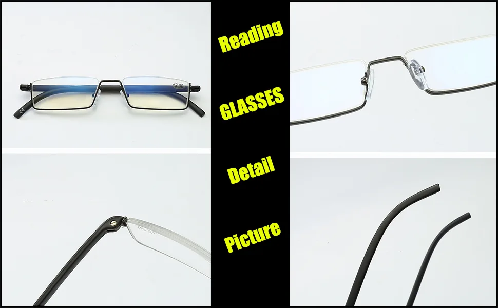 Half Frame Reading Glasses with Portable Case Thin Lightweight Reader Glasses for Women and Men(2Pairs 1.5) (black blue) 1.5 x - Product detail picture