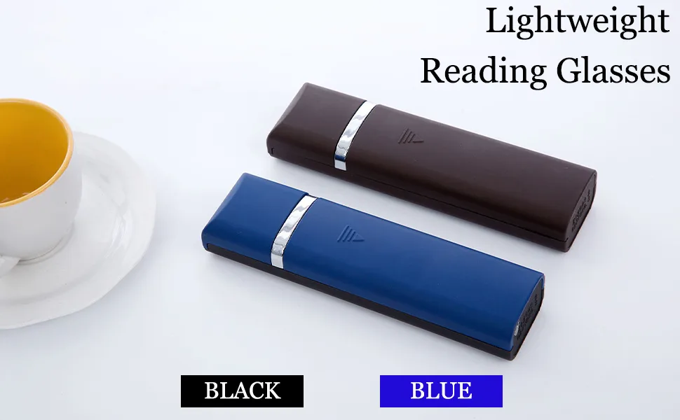 Half Frame Reading Glasses with Portable Case Thin Lightweight Reader Glasses for Women and Men(2Pairs 1.5) (black blue) 1.5 x - Product packaging diagram