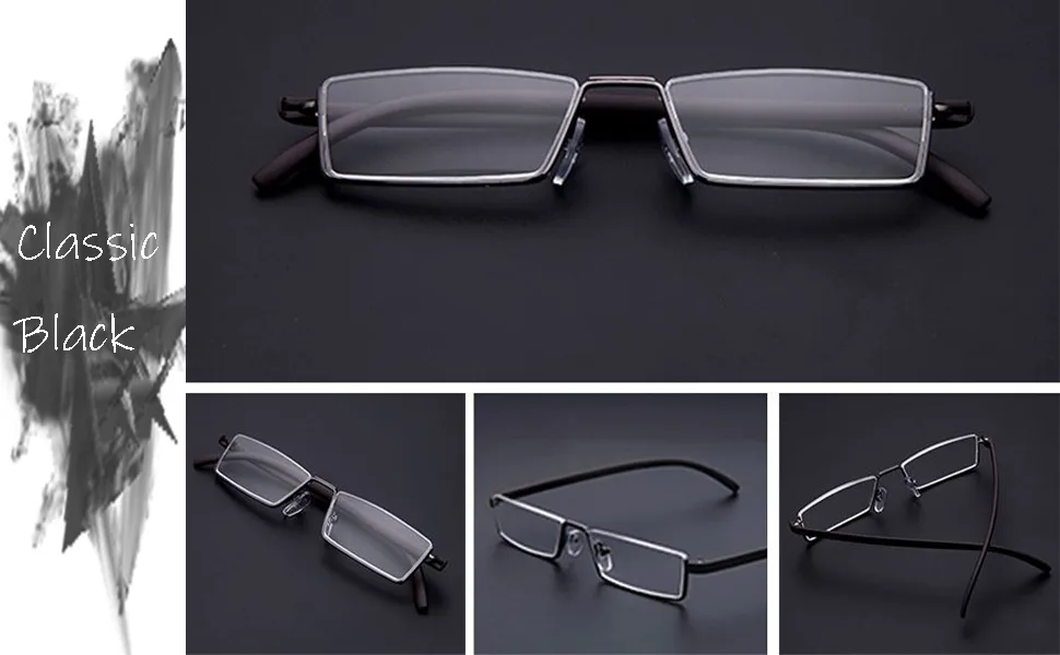 Half Frame Reading Glasses - Half Rim Computer Readers with Glasses Case for Men (2 PCS in Pouch) 2.50 (Black black) 2.5 x - Classic Black