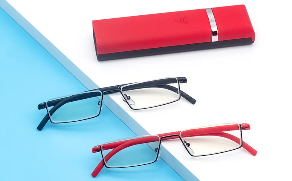 Half Frame Reading Glasses - Half Rim Computer Readers with Glasses Case for Men (2 PCS in Pouch) 2.50 (Black black) 2.5 x - Flexible mirror legs