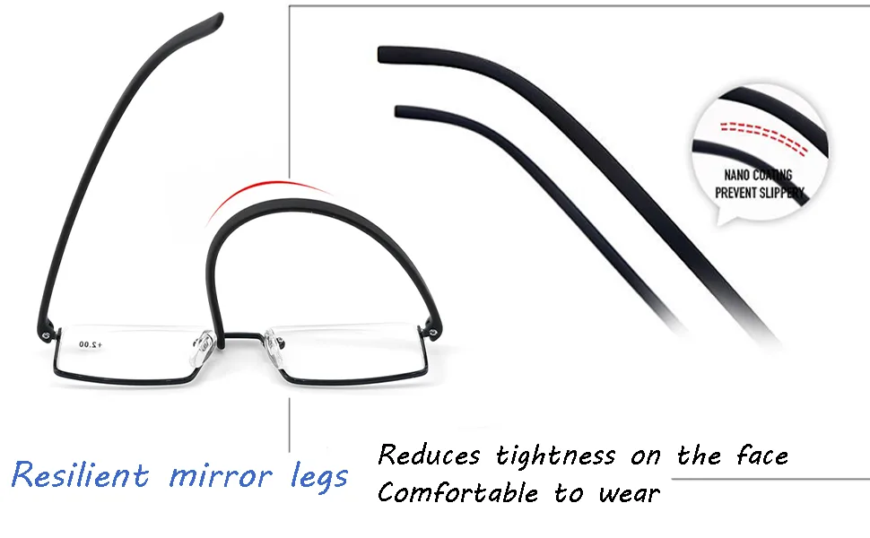 Half Frame Reading Glasses - Half Rim Computer Readers with Glasses Case for Men (2 PCS in Pouch) 2.50 (Black black) 2.5 x - Flexible mirror legs