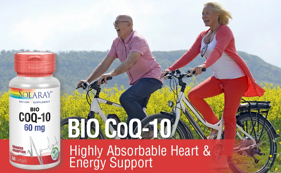 Solaray Bio CoQ-10 60 mg | Enhanced Absorption | Vitamins A & E | Healthy Heart & Cellular Energy Support | 60 Softgels 60 Count (Pack of 1) - Solaray Bio CoQ-10 60 mg Enhanced Absorption Vitamins A & E Heart & Cellular Energy 60 Softgels