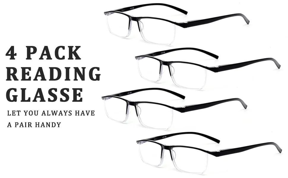 Outray 4 Pack Blue Light Blocking Reading Glasses for Men And Women Computer Readers with Spring Hinges Anti Glare/Eye Strain 4 Pack Black 1.0 x - readers