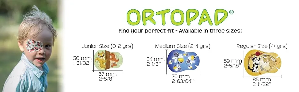 Ortopad Bamboo Adhesive Eye Patches 30/Pack Medium Size Animals Pack - Polar Bear Dog Bunny/Squirrel - Ortopad size banner