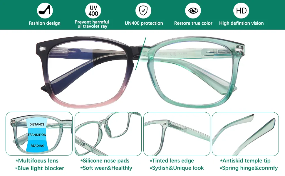 3 Pack Progressive Multifocal Reading Glasses for Women Men Blue Light Blocking Computer Glasses Spring Hinge Readers(3 Mix C3 1.50) 3 Mix C3 1.5 x - Spring Hinge Readers