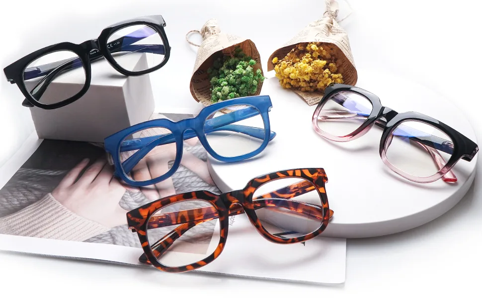 SIGVAN 4 Pack Bifocal Reading Glasses for Women Blue Light Blocking Spring Hinges Computer Readers Square Eyeglasses (4 Mix 1.0 multiplier_x) 4 Mix 1.0 x - blue light blocking reading glasses