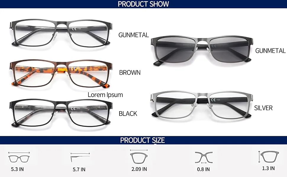 JJWELL 4 Pack Reading Glasses for Men Blue Light Blocking Metal Full Frame Readers for Men Anti Eyestrain/Dryness/Computer Glare/UV Spring Hinge Blue Rays Blocker Reader Glasses (325 Strength) 4 Mixed Color 3.25 x - reading glasses for men