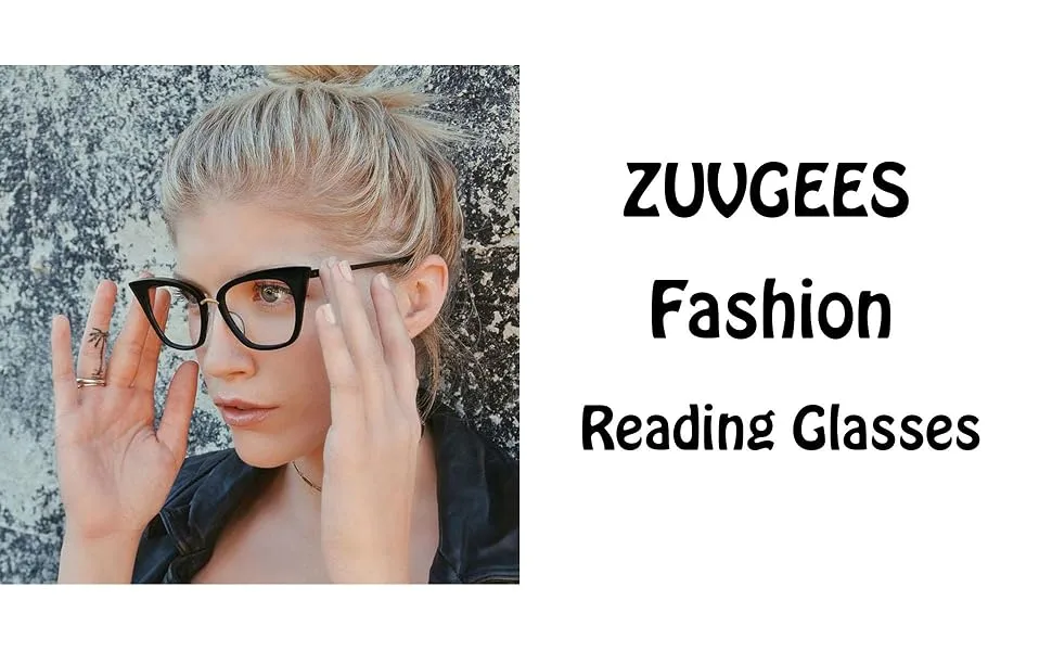 ZUVGEES 2 Pack Womens Cute Oversized Cat Eye Blue Light Blocking Reading Glasses Computer Readers Black+transparent 1.25 x - product information 2