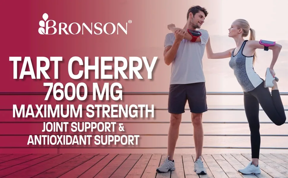 Bronson Tart Cherry Maximum Strength 7600 mg 180 Vegetarian Capsules (90 Servings) 180 Count (Pack of 1) - Tart Cherry maximum strength