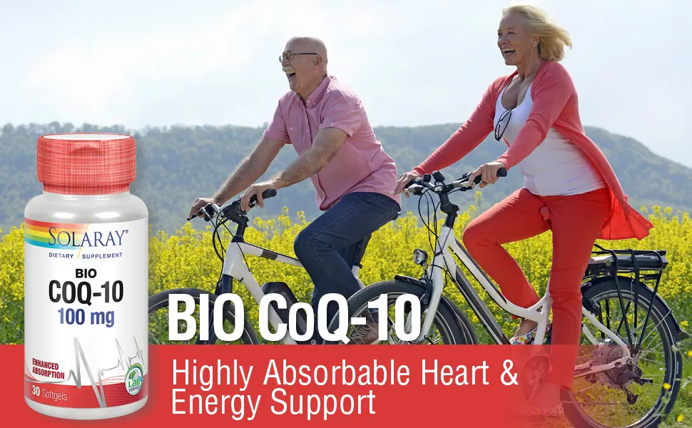 Solaray Bio CoQ-10 100 mg | Enhanced Absorption | Vitamins A & E | Healthy Heart & Cellular Energy Support (60 CT) 60 Count (Pack of 1) - Solaray Bio CoQ-10 100 mg Enhanced Absorption Vitamins A & E Heart & Cellular Energy 60 Softgels