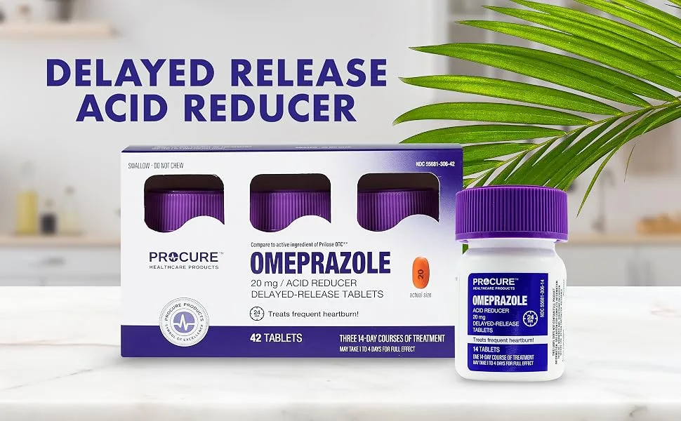 ProCure Omeprazole Delayed Release Acid Reducing Tablets 20 mg 24 Hour Heartburn Relief 42 Count (Pack of 2) - Delayed- Release Tablets