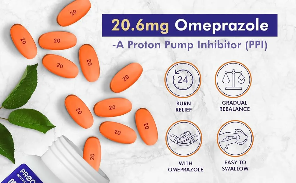 ProCure Omeprazole Delayed Release Acid Reducing Tablets 20 mg 24 Hour Heartburn Relief 42 Count (Pack of 2) - Omeprazole