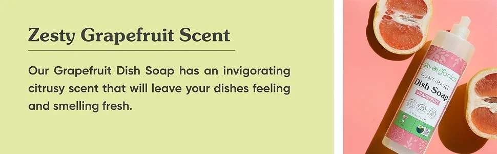 Sky Organics Grapefruit Dish Soap (16 fl oz x 2 Pack) Bio-Based Liquid Grease Cutting Soap Cruelty-Free Biodegradable Formula - zesty grapefruit scent dosp dishes clean cistrus smell clean glasses and removes food on plates