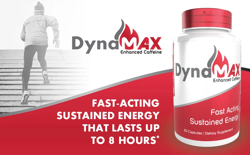 DynaMAX Enhanced Caffeine Capsules | 120 Count | Natural Energy Boost Supplement | Fast Acting Sustained Energy and Focus 1 Count (Pack of 120) - dynamax, enhanced caffeine, energy supplement, preworkout, nootropics, caffeine supplement