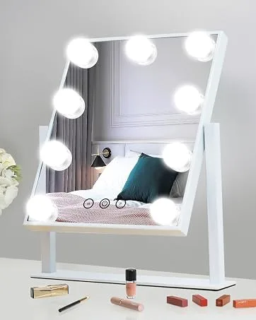 Lighted Makeup Mirror with Magnification, Rechargeable Double Sided 10X Magnifying Mirror with Light, 8 Inch Makeup Vanity Mirror with 3 Light Setting, Touch Control, Desktop Cosmetic Light Up Mirror Chrome - Hollywood lighted makeup vanity mirror