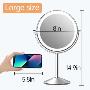 Lighted Makeup Mirror with Magnification, Rechargeable Double Sided 10X Magnifying Mirror with Light, 8 Inch Makeup Vanity Mirror with 3 Light Setting, Touch Control, Desktop Cosmetic Light Up Mirror Chrome - Lighted magnifying mirror