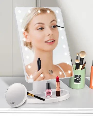 Lighted Makeup Mirror with Magnification, Rechargeable Double Sided 10X Magnifying Mirror with Light, 8 Inch Makeup Vanity Mirror with 3 Light Setting, Touch Control, Desktop Cosmetic Light Up Mirror Chrome - Lighted makeup mirror