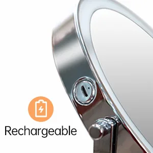 Lighted Makeup Mirror with Magnification, Rechargeable Double Sided 10X Magnifying Mirror with Light, 8 Inch Makeup Vanity Mirror with 3 Light Setting, Touch Control, Desktop Cosmetic Light Up Mirror Chrome - Rechargeable Makeup Mirror