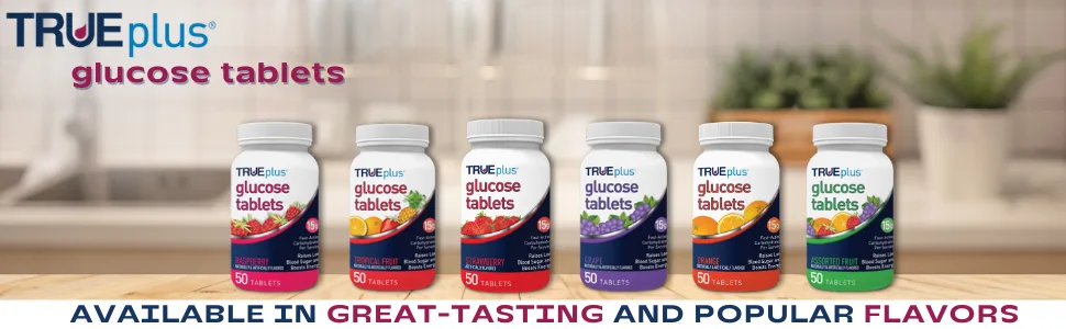 TRUEplus Glucose Tablets Assorted Flavor (Grape Raspberry Orange) - 50ct Bottle (1) Assorted 50 Count (Pack of 1) - Available in great-tasting and popular flavors- 50ct