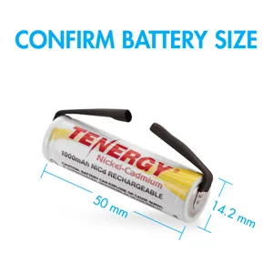 Tenergy Rechargeable 1.2V AA NiCD Battery 1000mAh High Capacity Batteries Flat Top with Tabs for Shavers Trimmers Razors 12 Pack - BATTERY