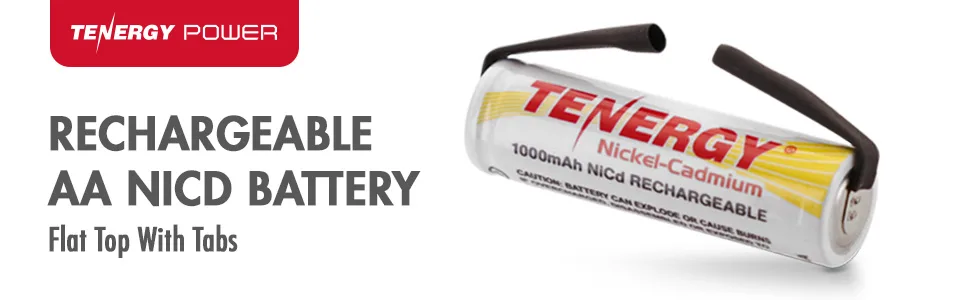Tenergy Rechargeable 1.2V AA NiCD Battery 1000mAh High Capacity Batteries Flat Top with Tabs for Shavers Trimmers Razors 12 Pack - flat top battery