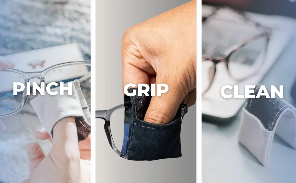 PINCHERS Microfiber Cleaning Cloth - Finger Grip Eyewear Cleaning Wipe - Remove Smudges & Stains from Glasses Sunglasses Phone Screens & More (3 Pack Gray) 3 Pack Gray - pinch grip clean