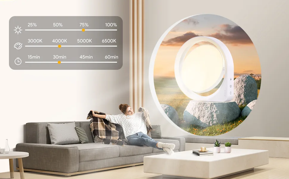 Light Therapy Lamp, MediAcous UV-Free 11000Lux Therapy Light, Happy Lamp with 4 Brightness Levels & Color Temperature & Timer, Daylight Lamp with Memory Function for Home/Office/Decoration - sunlight lamp