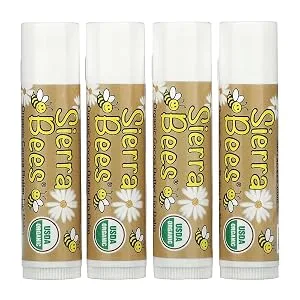 Sierra Bees Organic Lip Balms Cocoa Butter 4 Pack 0.15 oz (4.25 g) Each - Organic Lip Balms