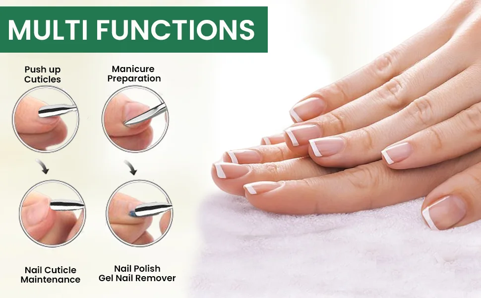 4PCS Cuticle Pusher Double Ended Sharp Edge Spoon Shaped Set Salon Quality Stainless Steel Metal Manicure Pedicure Nail Polish Remover Cleaner Tools for Fingernails Toenails - Multi functions use