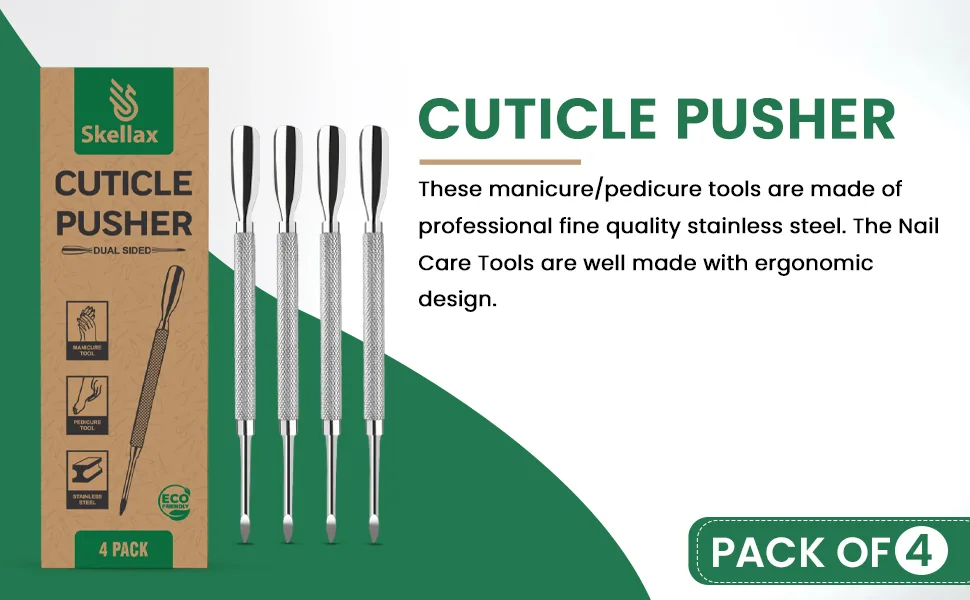 4PCS Cuticle Pusher Double Ended Sharp Edge Spoon Shaped Set Salon Quality Stainless Steel Metal Manicure Pedicure Nail Polish Remover Cleaner Tools for Fingernails Toenails - These manicure pedicure tools are made of professional fine quality stainless steel