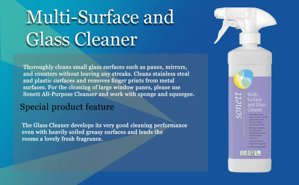 Sonett Organic Multi-Surface and Glass Cleaner 17 fl oz - Thoroughly Cleans panes Mirrors counters (Pack of 1) - Sonett Multi-Surface and Glass Cleaner