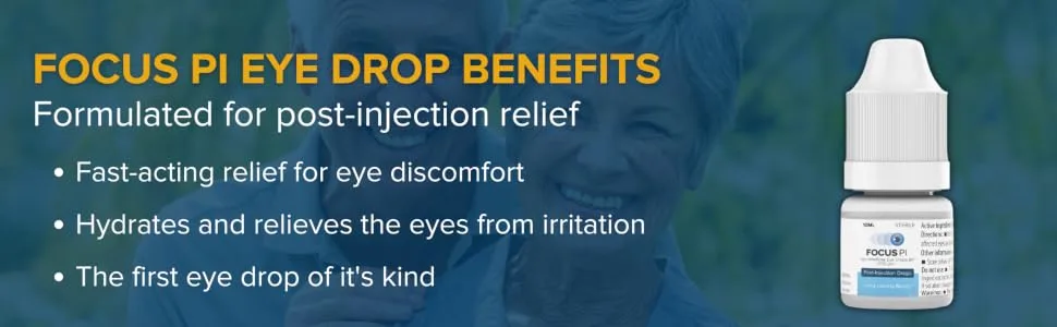 Focus Vision Supplements - Focus PI Post-Injection Eye Drops (10ml Bottle) Support Macular Health Lubricating Eye Drops Long Lasting Hydration 0.34 Fl Oz (Pack of 1) - focus post injection eye drops