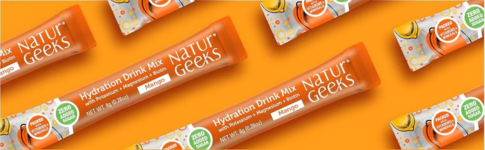Vegan Electrolytes Powder - Immunity & Hydration in 1 - Sugar & Dairy Free for 2 Flavor Variety Pack Drink Mix with Vitamins Magnesium & More (Elderberry & Mango 12 Pack) - Natur Geeks Mango Hydration Drink Mix
