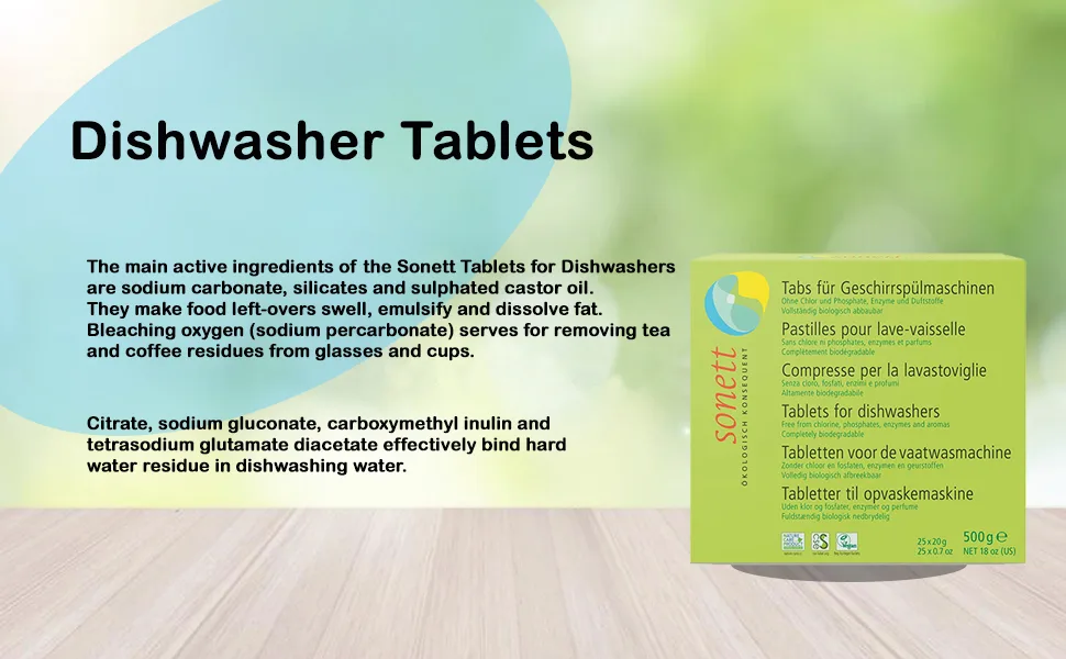 Sonett Organic Dishwasher Tablets 25 Count deep clean dish tab fresh scent (17 fl oz) Unscented 1 Count (Pack of 1) - Dishwasher Tablets