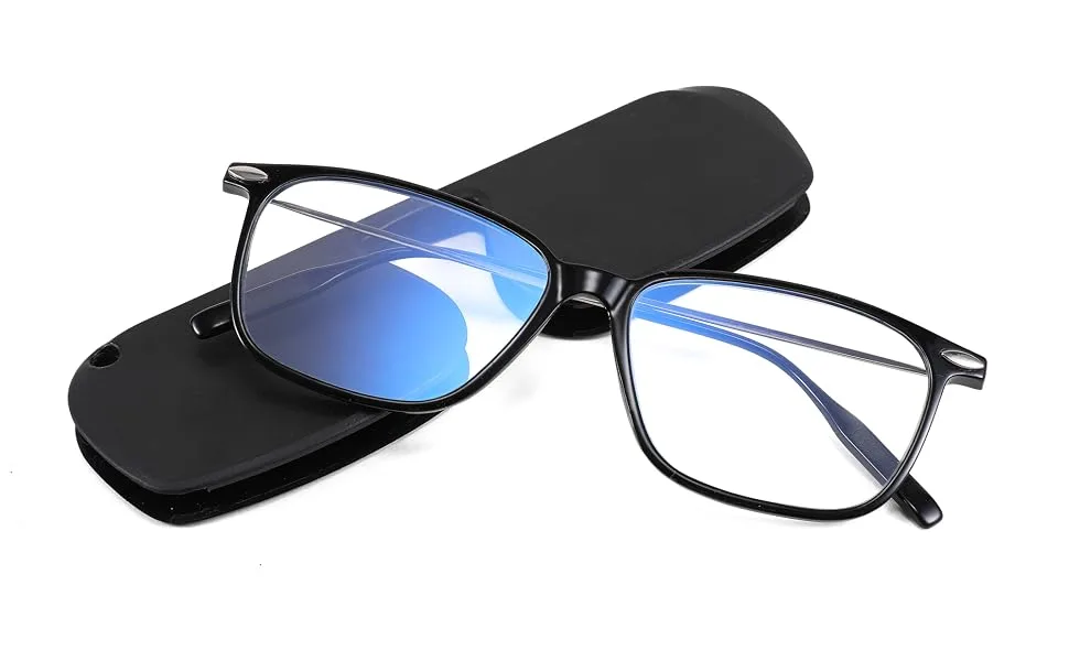 FEISEDY Ultra-Thin Reading Glasses Anti-Blue Light Readers Square Thin Eyeglass with Compact Case B4007 Black 2.00x - 40070001