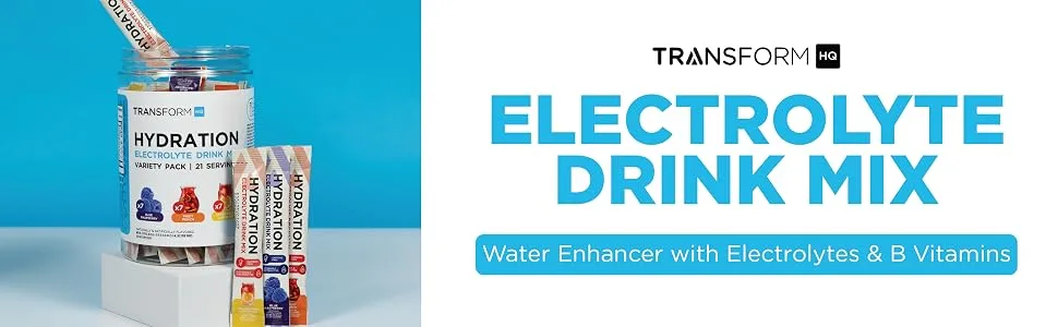 TransformHQ Hydration Drink Mix (21 Single-Serving Packets Rocket Pop) - Hydration Supplement Blend with Vitamins and Electrolytes - TransformHQ Electrolyte Drink Mix Water Enhancer with Electrolytes & B Vitamins